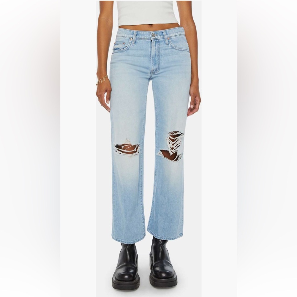MOTHER The Rambler Flood Ripped Ankle Wide Leg Jeans size 27 in Ripped Off
